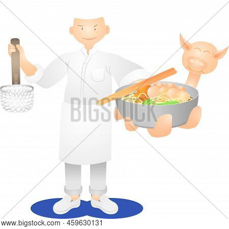 A White Hair Man Chef Standing And Showing The Delicious Yummy Palatable Luscious Dainty Toothsome D