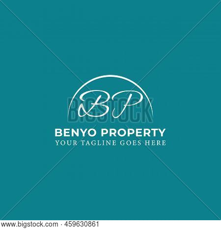 Abstract Initial Letter Bp Or Pb Logo In White Color Isolated In Blue Background Applied For Home Bu