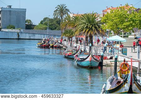 Aveiro, Portugal. 2022 May 12 . Traditional Boats In The Canal Of Aveiro, Portugal. The Colorful Mol