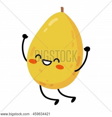 Cute Cartoon Character Yellow Ripe Mango. Vector