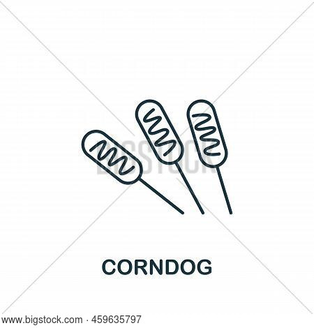 Corndog Icon. Monochrome Simple Line Fastfood Icon For Templates, Web Design And Infographics