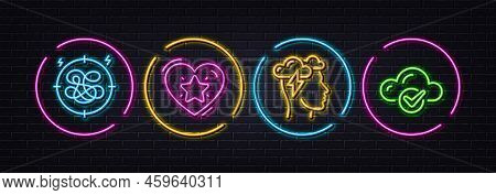 Stress, Ranking Star And Mindfulness Stress Minimal Line Icons. Neon Laser 3d Lights. Cloud Computin