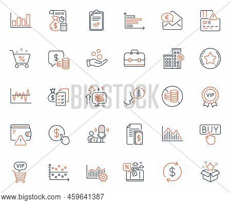 Finance Icons Set. Included Icon As Portfolio, Checklist And Vip Shopping Web Elements. Buying, Acco
