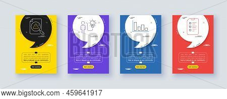 Set Of Histogram, Search Document And Business Idea Line Icons. Poster Offer Frame With Quote, Comma