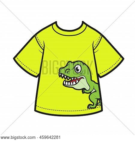 Light Greent-shirt With Drawing Tyrannosaurus For Boy Color Variation For Coloring On A White Backgr