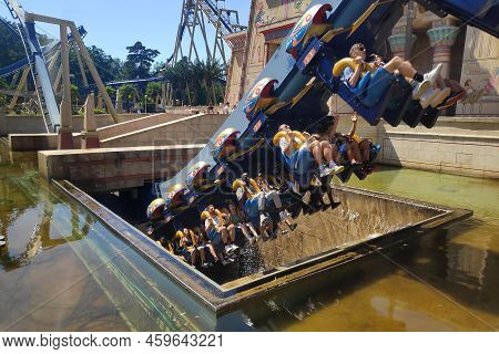 Plailly, France - August 10 2022: Oziris Is A Steel Inverted Roller Coaster Located In Parc Astérix,