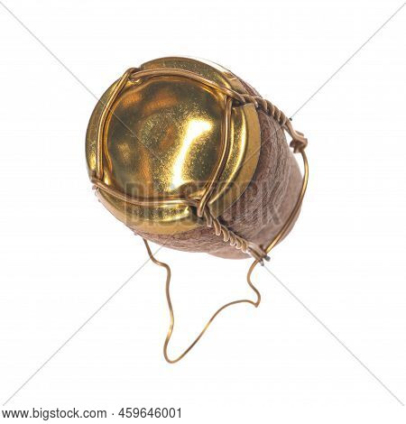 Cork Of Sparkling Wine And Muselet Cap Isolated On White