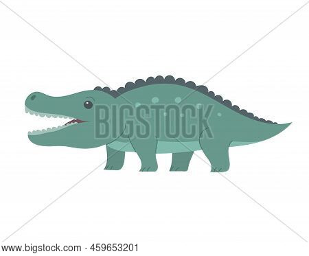 Cute Green Crocodile With Open Mouth. Aquatic Reptile. Toothy Alligator Caiman. Animal Of Africa. Zo