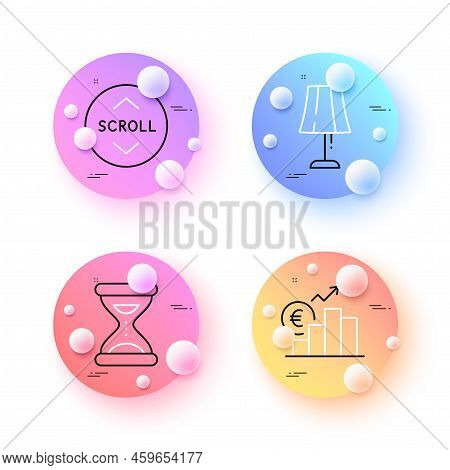 Scroll Down, Table Lamp And Euro Rate Minimal Line Icons. 3d Spheres Or Balls Buttons. Time Icons. F