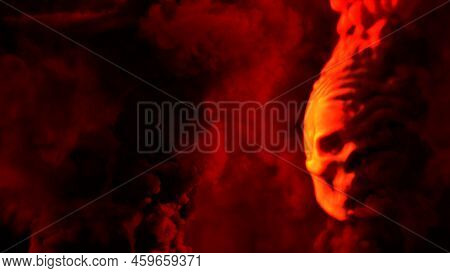 Burning Red Skull With Flames Backdrop With Free Place - War Concept - Abstract 3d Illustration