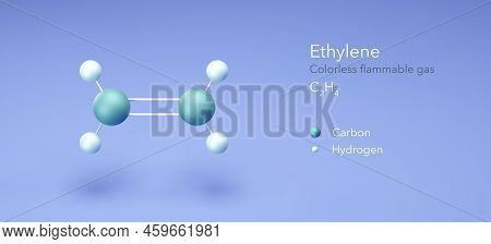 Ethylene, Colorless Flammable Gas, Molecular Structures, 3d Rendering, Structural Chemical Formula A