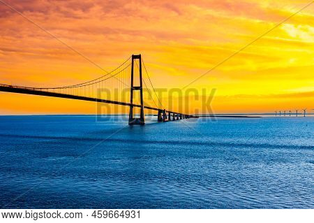 Great Belt Bridge In Denmark Over The Baltic Sea