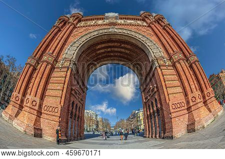 Barcelona, Spain - February 27, 2022: The Arc De Triomf, A Triumphal Arch Built By Architect Josep V