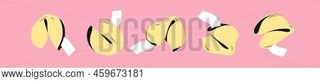 Set Of Fortune Cookies With A Paper Of Funny Predictions. Traditional Chinese Flowerless Wisdom Cook