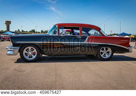Lebanon, Tn - May 13, 2022: Low Perspective Side View Of A 1956 Chevrolet 210 Delray Coupe At A Loca