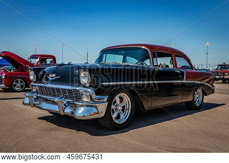 Lebanon, Tn - May 13, 2022: Low Perspective Front Corner View Of A 1956 Chevrolet 210 Delray Coupe A