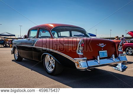 Lebanon, Tn - May 13, 2022: Low Perspective Back Corner View Of A 1956 Chevrolet 210 Delray Coupe At