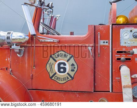 Danvers, Ma, Usa - Jul. 30, 2022: Antique Chelsea Fire Department Mark Fire Truck In Connors Farm In