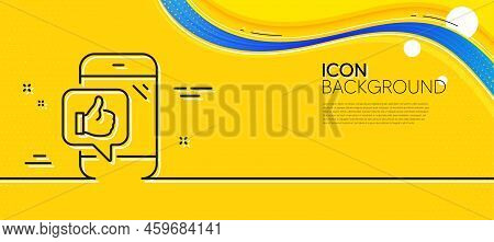 Mobile Like Line Icon. Abstract Yellow Background. Thumbs Up Sign. Positive Feedback Symbol. Minimal