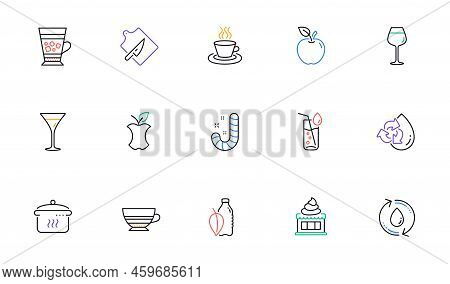 Tea Cup, Candy And Water Glass Line Icons For Website, Printing. Collection Of Ice Cream, Martini Gl