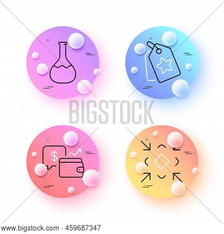 Wallet, Minimize And Loyalty Tags Minimal Line Icons. 3d Spheres Or Balls Buttons. Chemistry Lab Ico