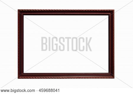 Empty Copy Space Photo Frame Made Of Red Wood Isolated Over The White Background. Clipping Path.