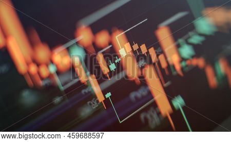 Business Candlestick. Financial Static Analysis With Growing Financial Charts. Online Trading, Inves
