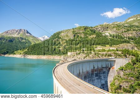 Val D Isere, France - June 28,2022 - View At The Barrage De Tignes (tignes Dam) Near Val D Isere. Ti