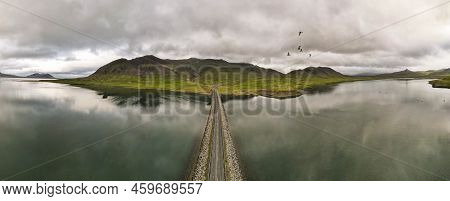 Drone View At A Bridge On Snaefellsnes Penisola In Iceland