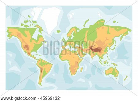 Simplified Physical Map Of World. Colorful Height Layers And Water Bathymetry. Blank Vector Map.