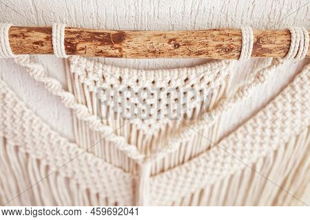 Handmade Macrame Wallhanging. Wooden Stick With100% Cotton Wall Decoration.  Macrame Braiding And Co