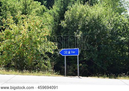Road Sign To Trier Through Autobahn A48