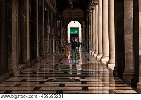 Milan, Italy - January 23, 2022: Colonnade Of Crespi Palace On January 23, 2022