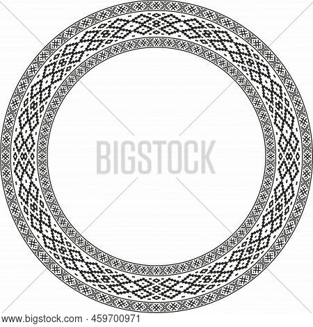 Vector Round Monochrome Seamless Belarusian National Ornament. Ethnic Endless Circle Black Border, S