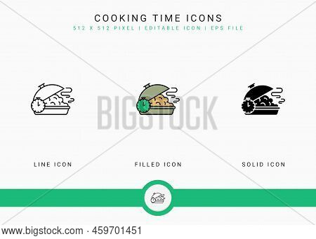 Cooking Time Icons Set Vector Illustration With Solid Icon Line Style. Kitchen Utensils Concept. Edi
