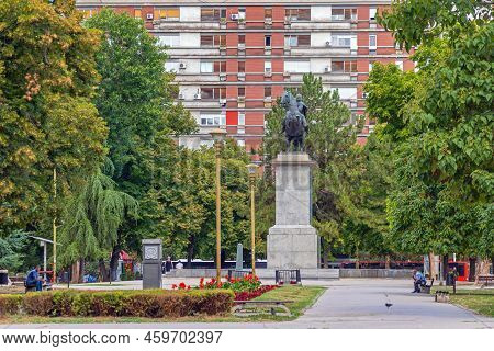 Nis, Serbia - August 04, 2022: Equestrian Statue Of King Aleksander Park Square In City Centre At Su