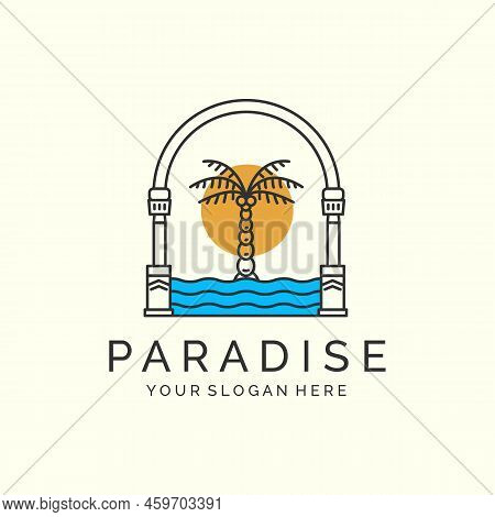 Nature Palm Tree With Minimalist Linear And Emblem Style Logo Icon Template Design. Coconut Tree, Da
