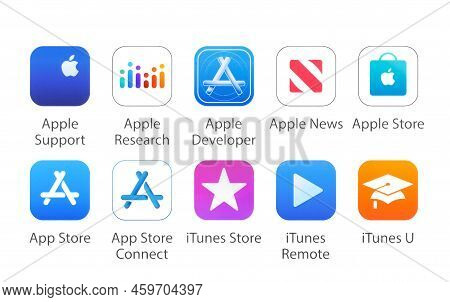 Kiev, Ukraine - May 04, 2022: Set Of Popular Mobile Ios Apps, Such As: Apple Support, Apple Research