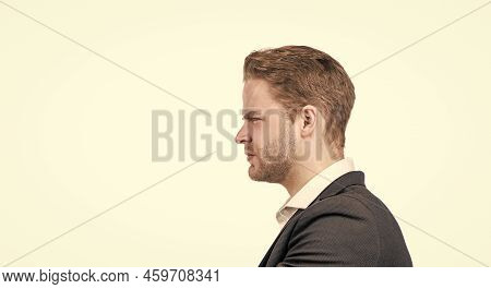Giving Somebody A Frown. Professional Man Frown. Businessman With Frowning Face Profile