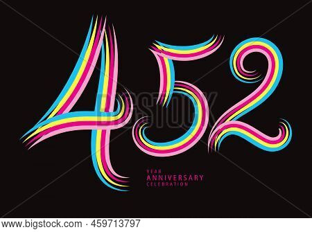 452 Number Design Vector, Graphic T Shirt, 452 Years Anniversary Celebration Logotype Colorful Line,