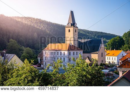 Rozmberk Town Panorama With Church Of St. Nicholas, Rozmberk Nad Vltavou, Czech Republic
