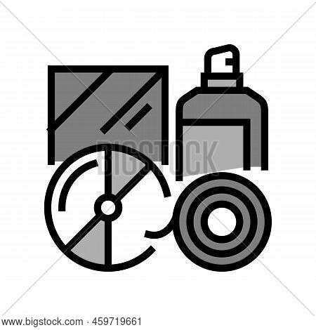 Disk And Bottle Plastic Waste Color Icon Vector. Disk And Bottle Plastic Waste Sign. Isolated Symbol