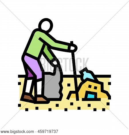 Volunteer Clean Beach Plastic Color Icon Vector. Volunteer Clean Beach Plastic Sign. Isolated Symbol