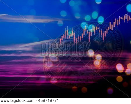 Candlestick Graph Chart Uptrend With Blur Bitcoin Crypto Currency On Abstract Background.data Trade 