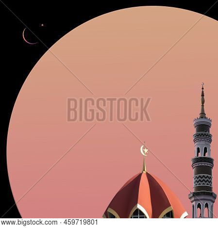 Mosques Dome And Cresent Moon On Black And Pink Background.architecture Minaret Islam Muslim Muharra
