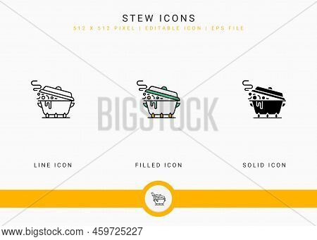 Stew Icons Set Vector Illustration With Solid Icon Line Style. Kitchen Utensils Concept. Editable St
