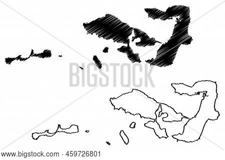 Moucha And Maskali Island (republic Of Djibouti, Gulf Of Tadjoura) Map Vector Illustration, Scribble