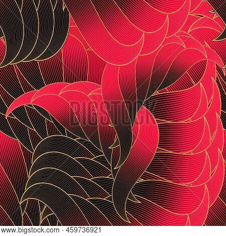 Intricate Floral Lianer Seamless Pattern. Wavy Lines And Swirls Beautiful Deco Background. Repeat Ve