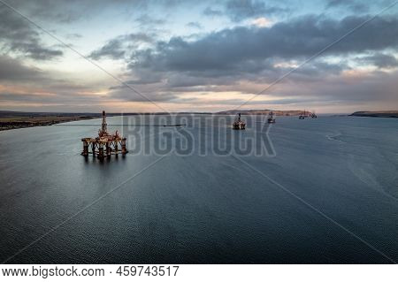 OIl and Gas Rig Platform at Sea Used to Extract Fossil Fuels from the Seabed