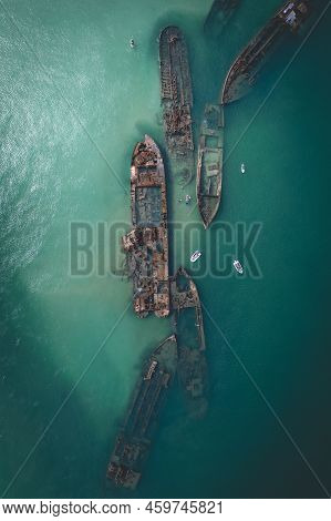 Shipwrecks Seen From A Bird\'s Eye View In Tangalooma In Australia